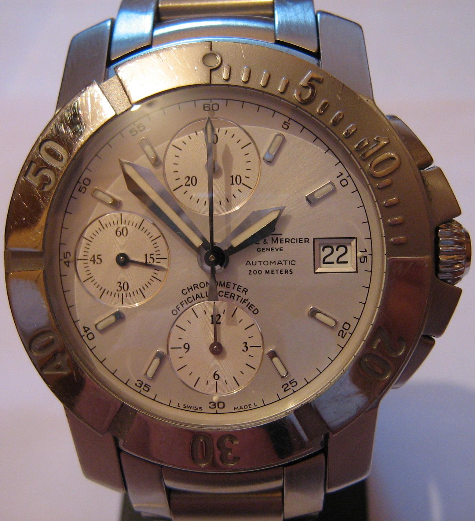Baume & Mercier Capeland S Chronograph, White Dial, Steel Bracelet