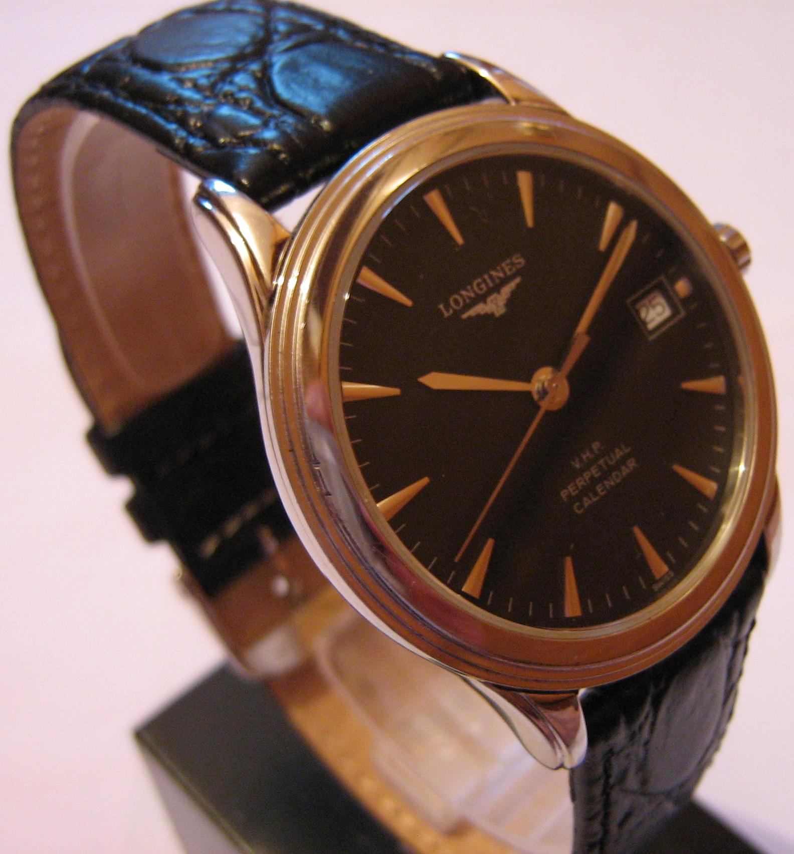 Longines Flagship VHP Watch, Black Dial, Leather Strap & Steel Bracelet