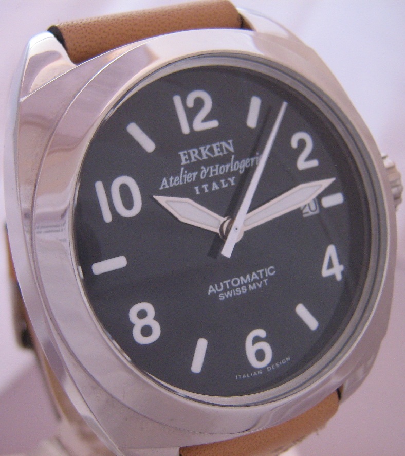 Erken Automatic, Black Dial, Tan Leather Strap