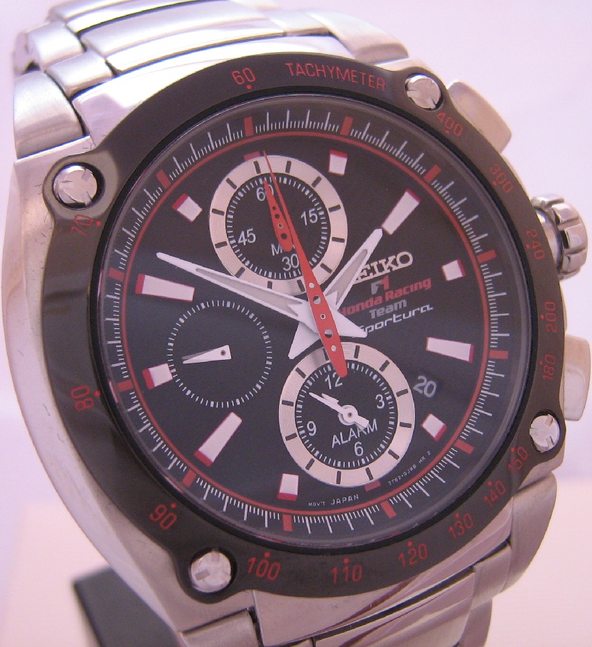Seiko Sportura Honda F1, Black Dial, Stainless Steel Bracelet