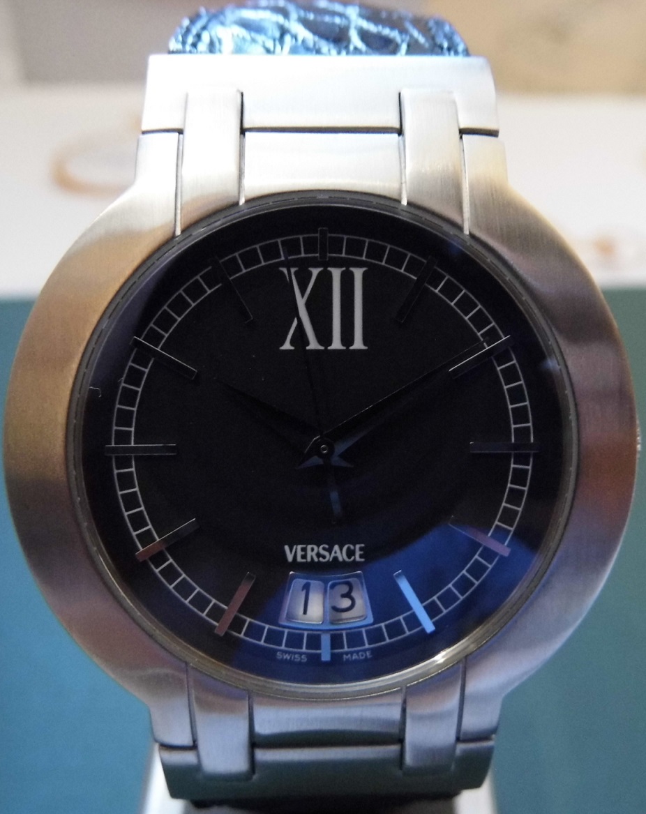 Versace Madison Big Date, Black Dial, Black Leather Strap