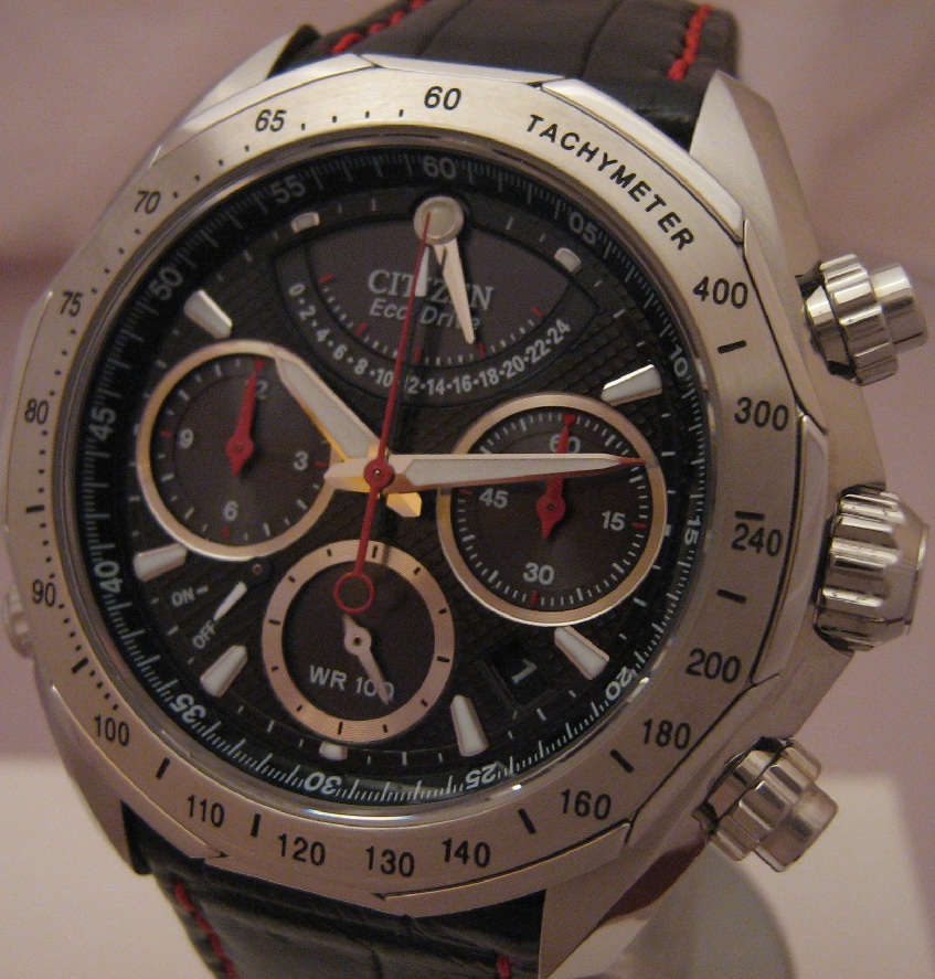 Cititzen Eco Drive Signature Flyback, Black Dial With Leather Strap 