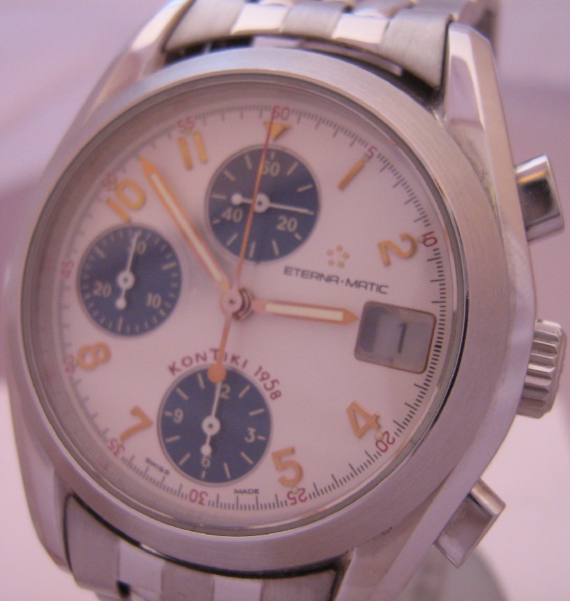 Eterna Kontiki Chronograph, White Dial, Stainless Steel Bracelet