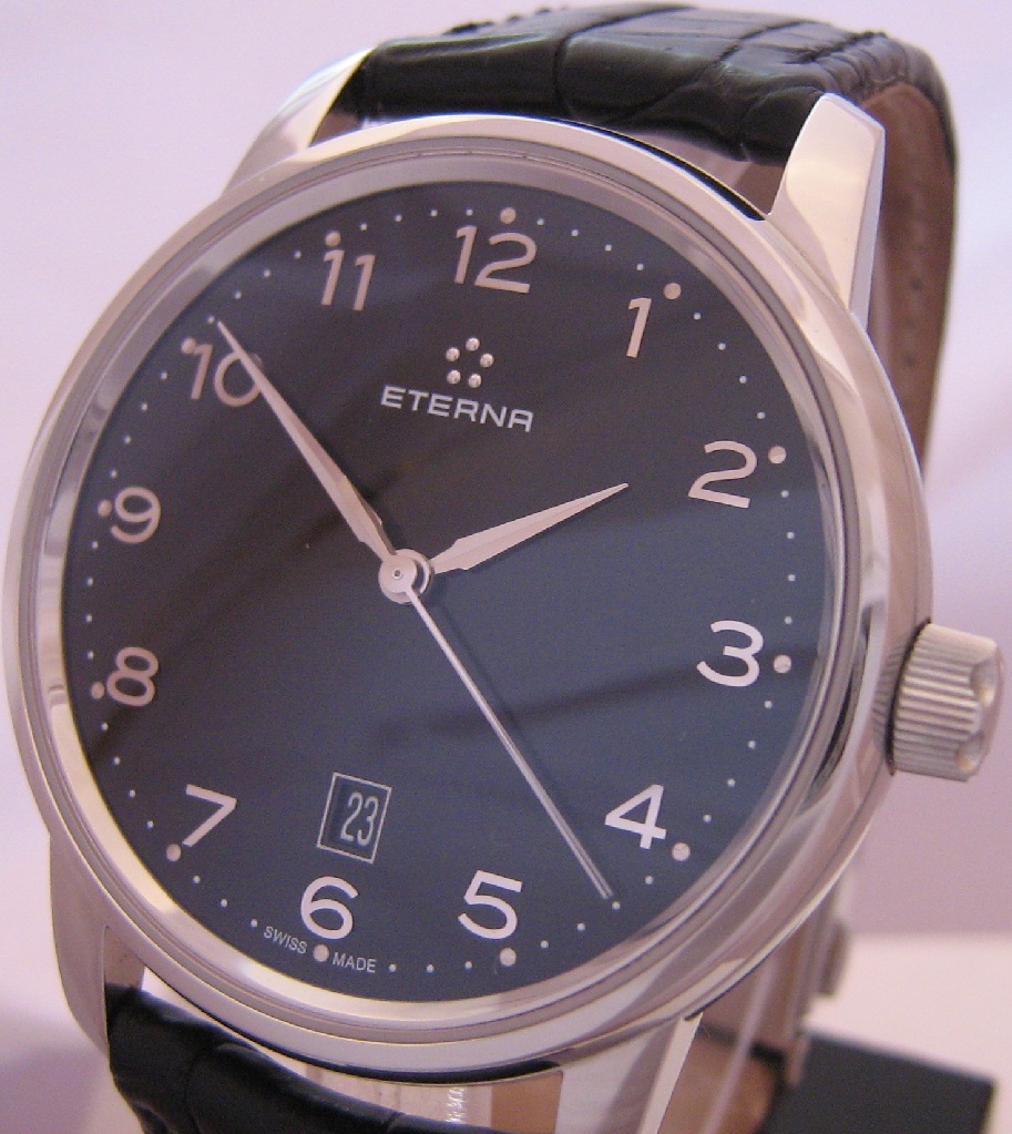 Eterna Soleure Automatic Watch, Black Dial With Leather Strap