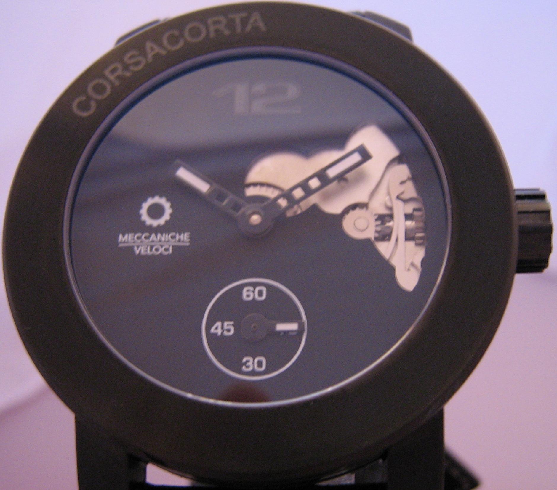 Meccaniche Veloci Corsa Corta Watch, Black Dial With Leather Strap