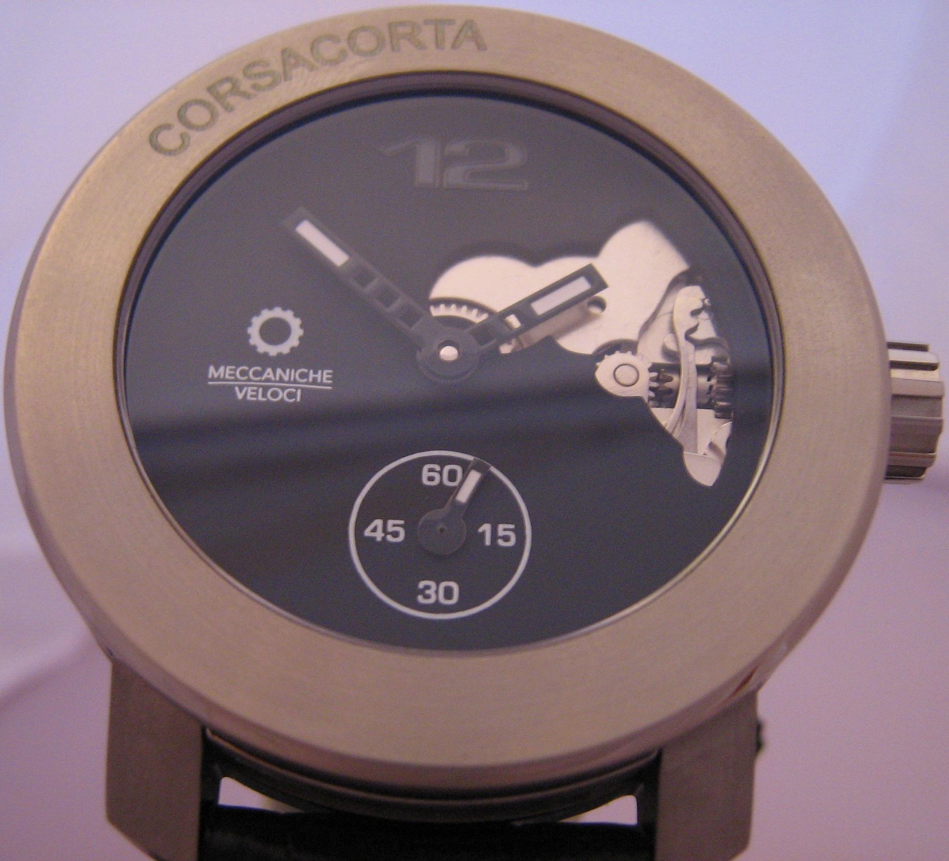 Meccaniche Veloci Corsa Corta Watch, Black Dial With Leather Strap