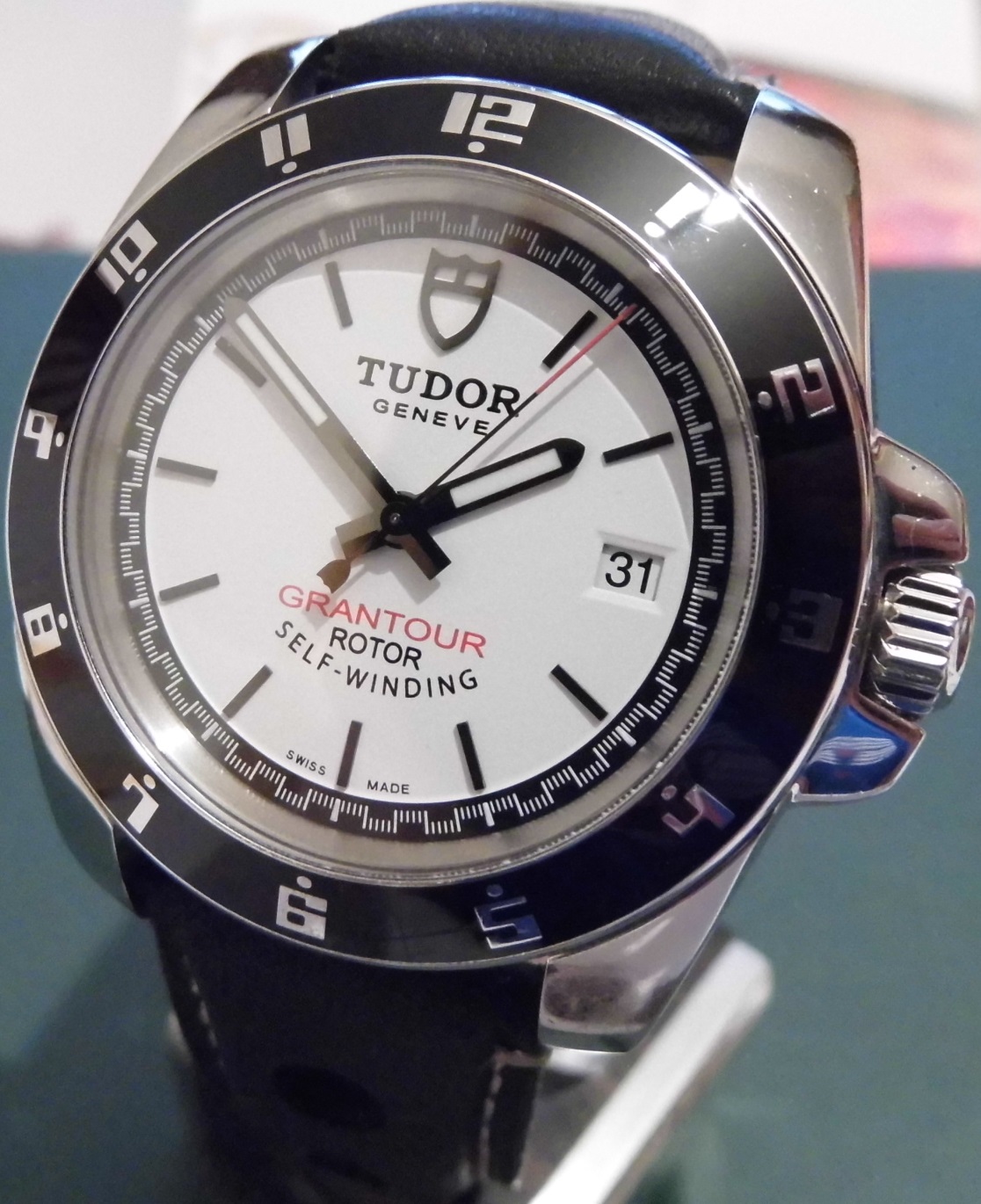 Tudor Grantour, White Dial With Black Leather Strap