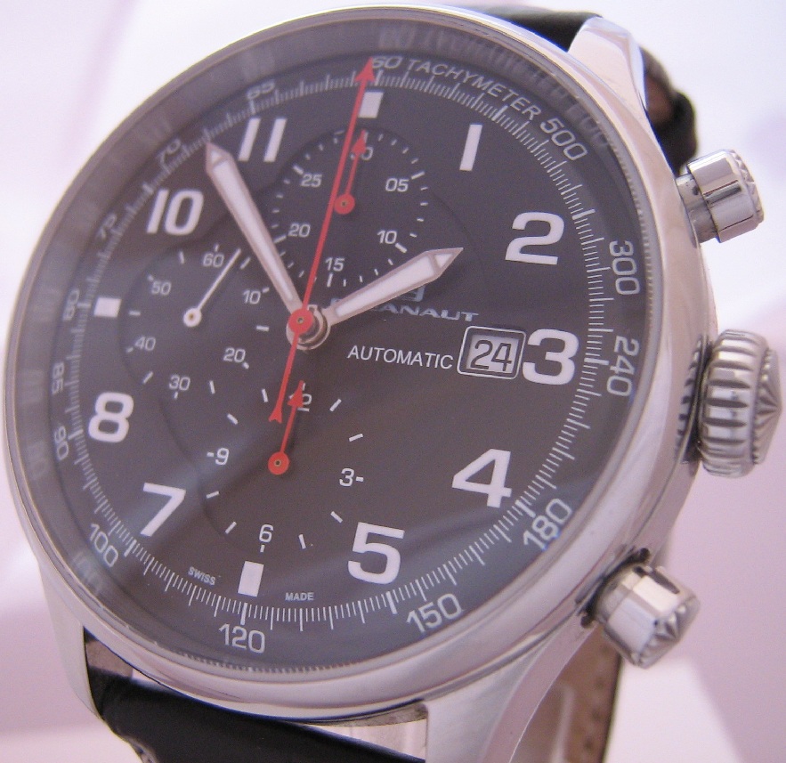 Oceanaut European Chronograph, Black Dial With Leather Strap