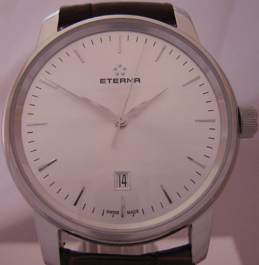 Eterna Soleure Automatic Watch, Silver Dial With Leather Strap