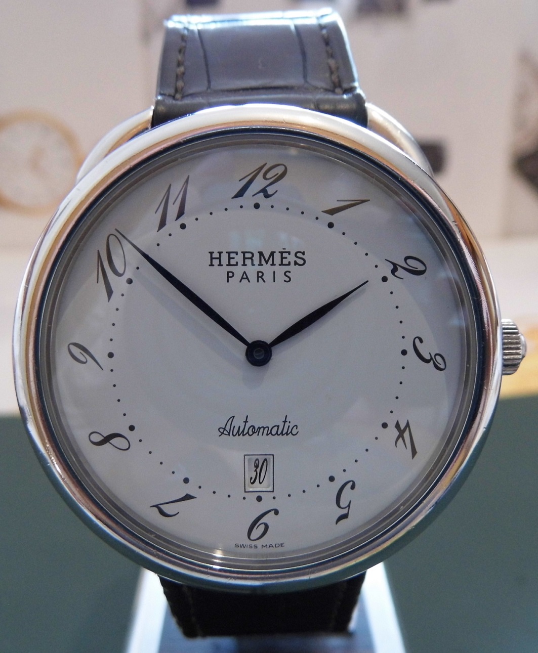 Hermes Arceau TGM Automatic, White Dial, Leather Strap