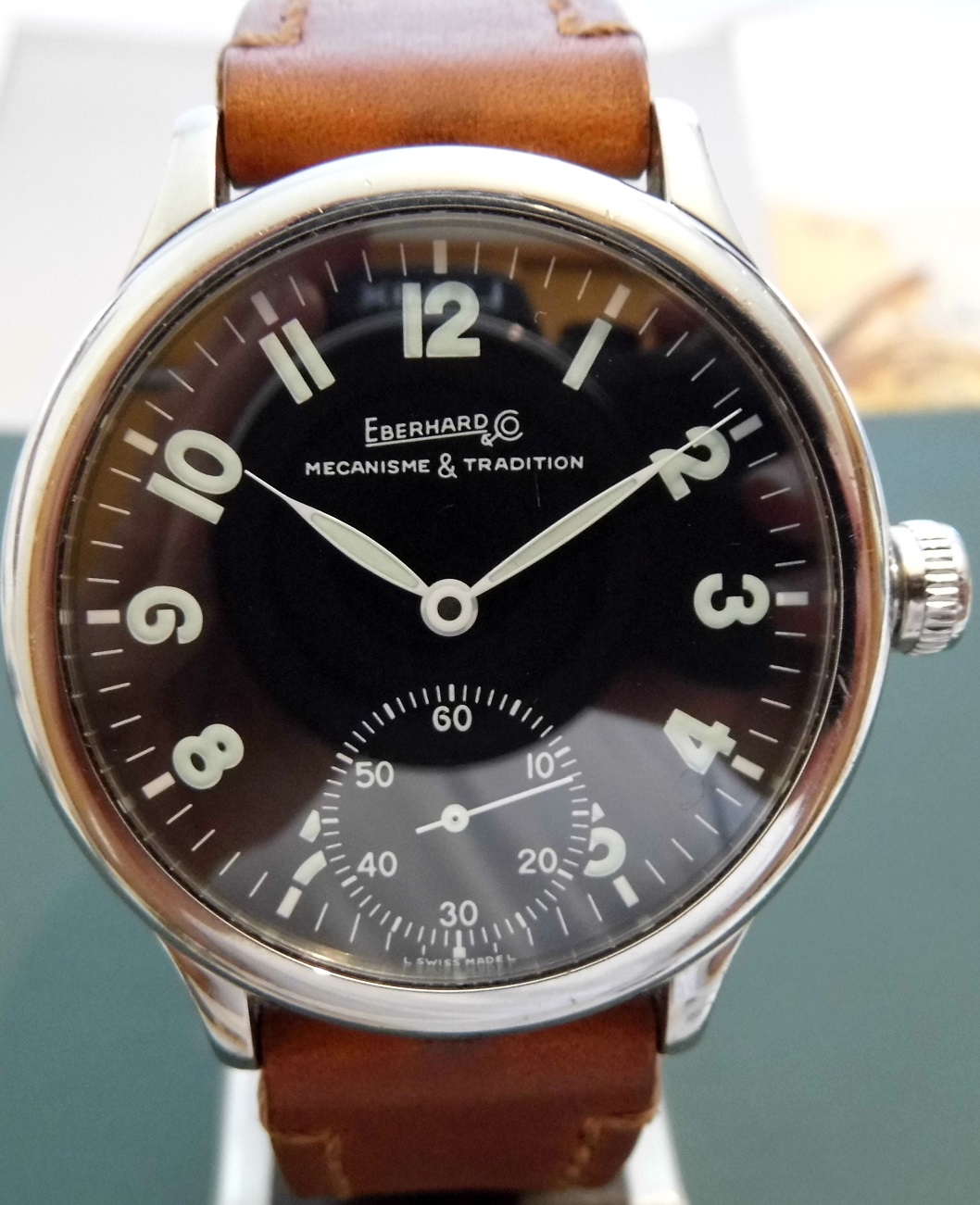 Eberhard & Co Traversetolo Vitre, Black Dial With Leather Strap