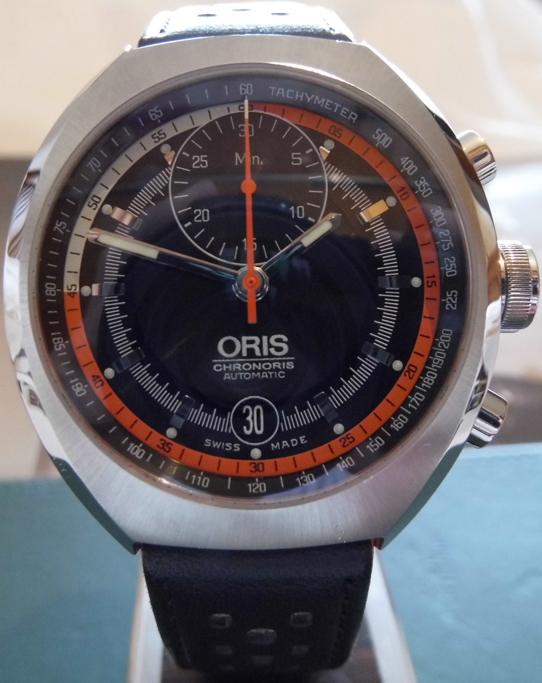 Oris Chronoris, Black Dial With Black Leather Strap