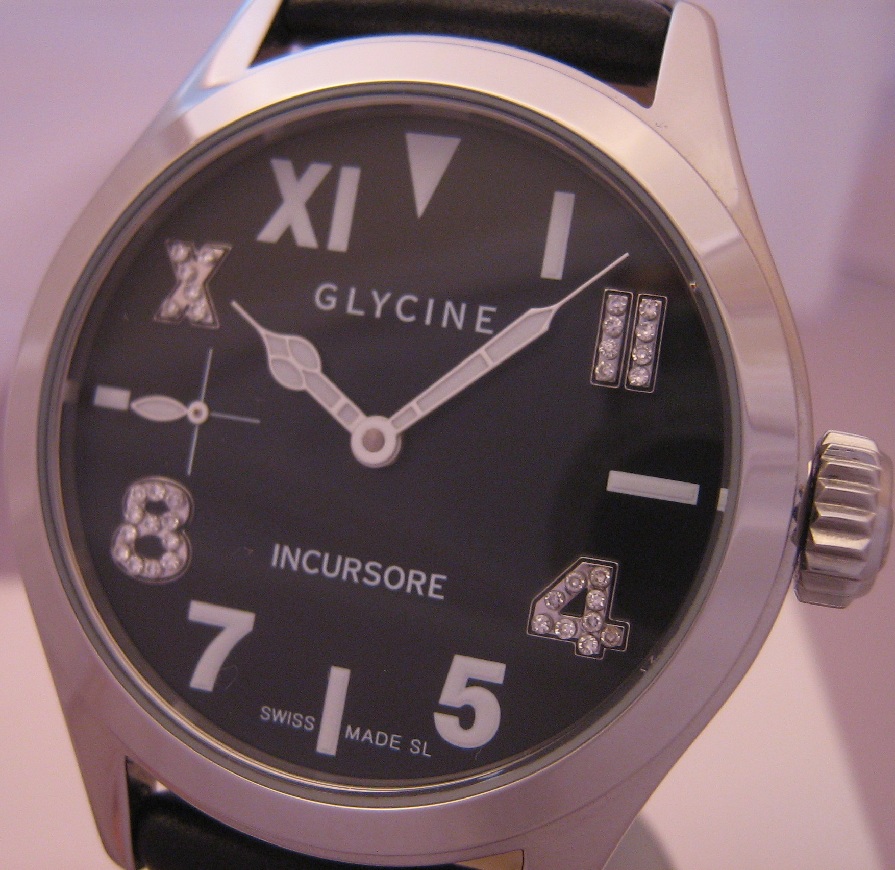 Glycine Incursore 44MM Diamonds, Black Dial, Leather Straps