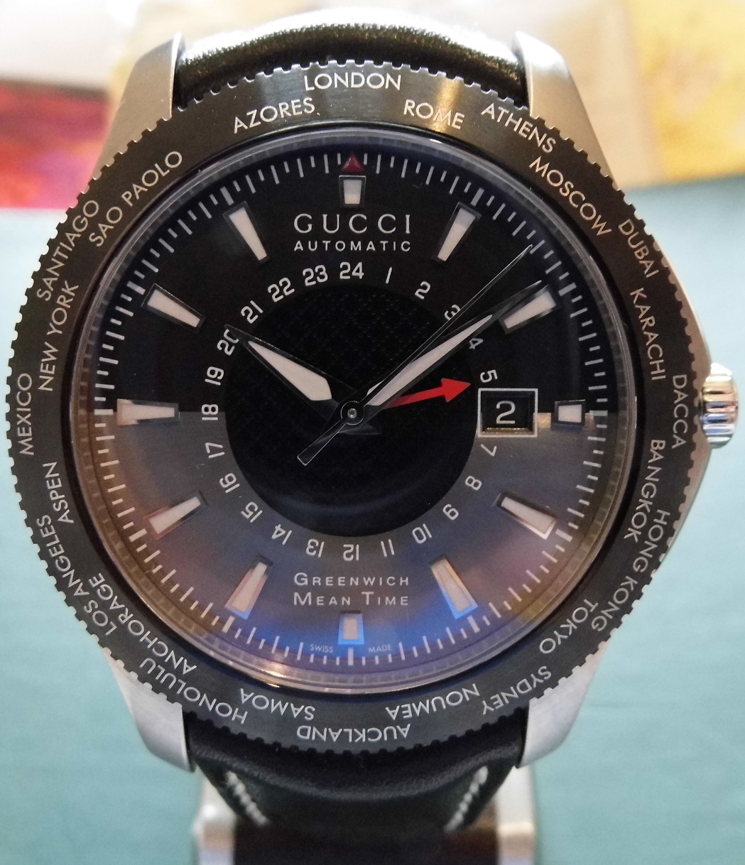 Gucci Timeless GMT Automatic, Black / Silver Dial, Leather Strap