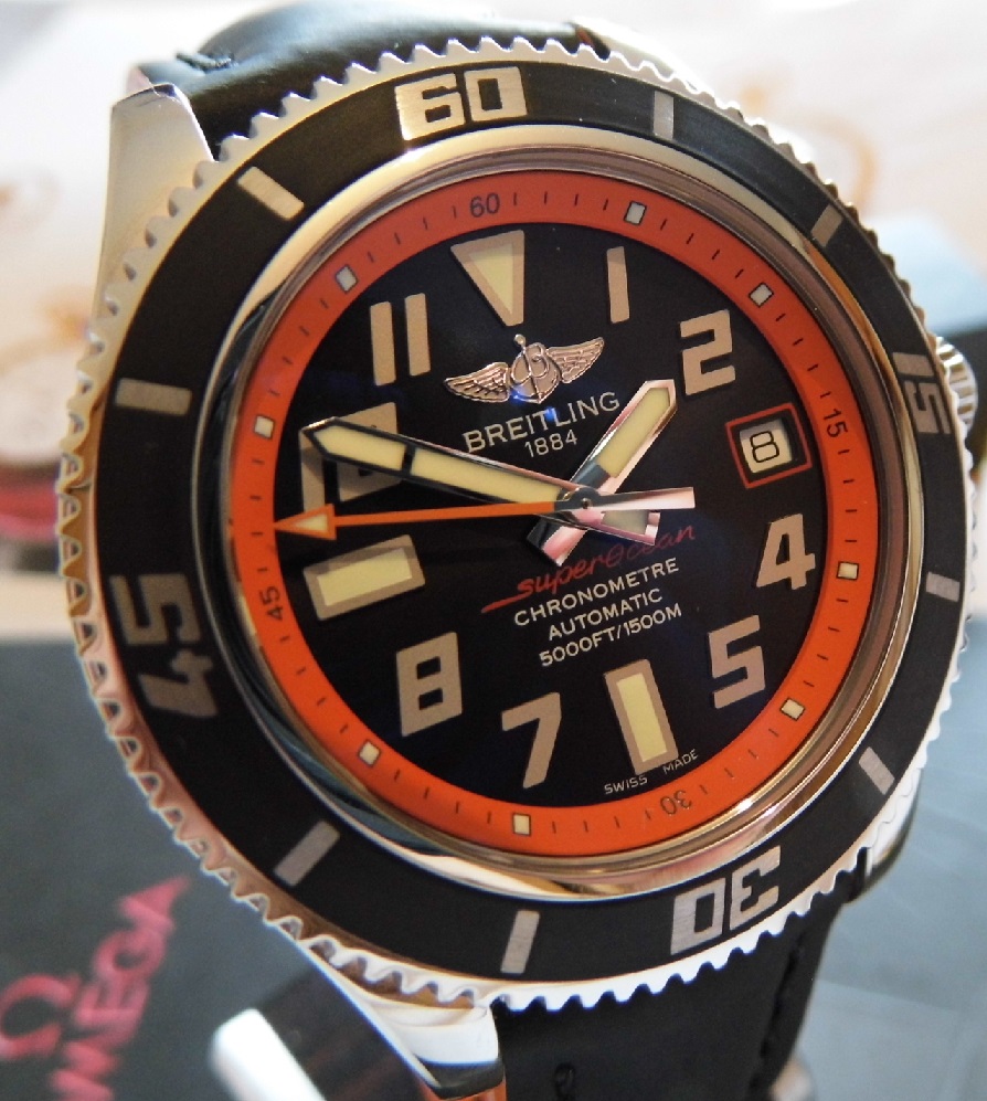 Breitling Superocean 42 Orange Ltd Edition, Black Dial, Leather Strap