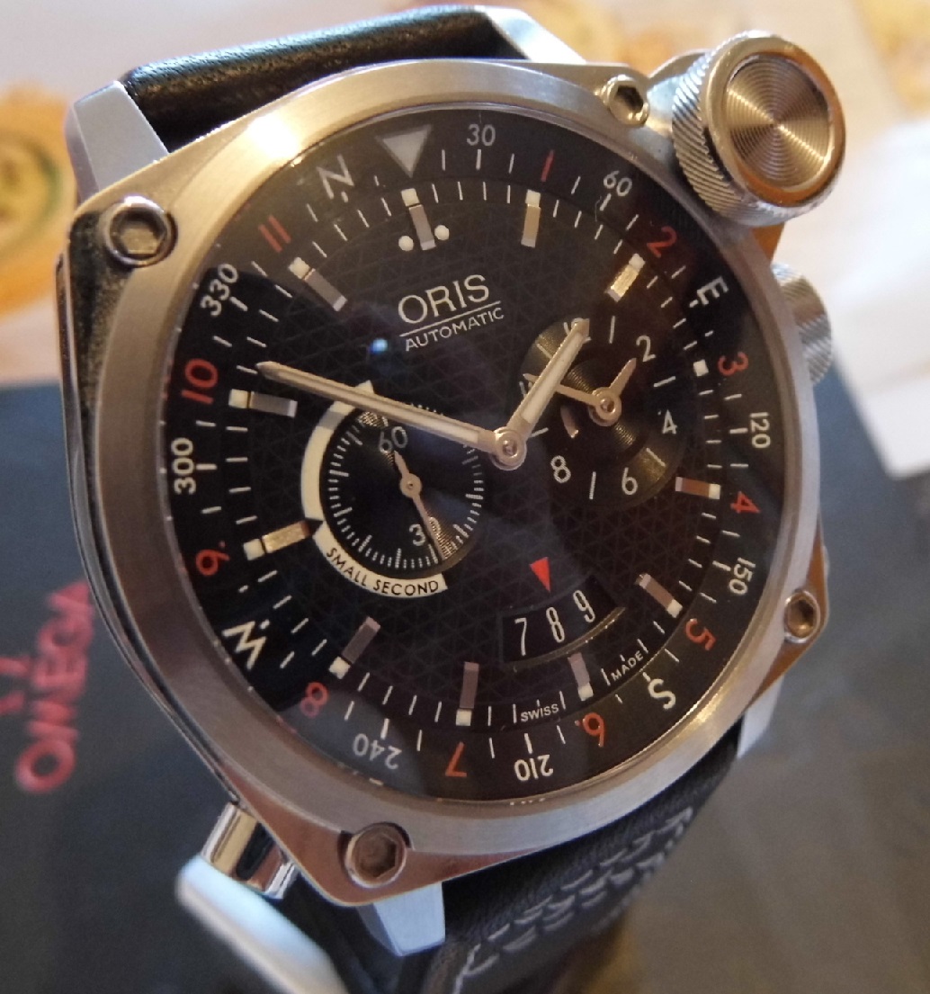 Oris BC4 Flight Timer, Black Dial, Leather Strap & Stainless Steel Bracelet