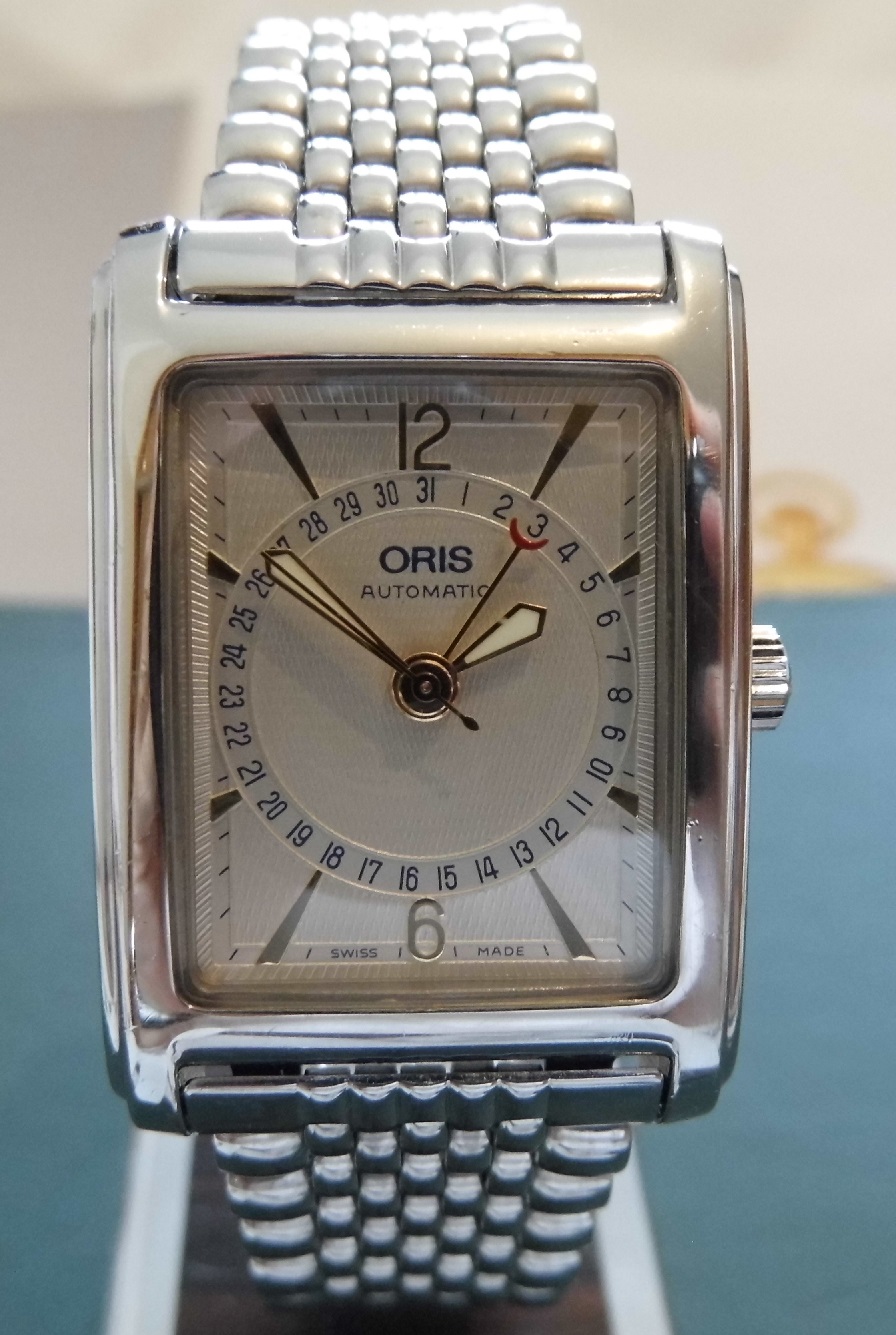Oris Rectangular Pointer Date, Silver Dial, Stainless Steel Bracelet