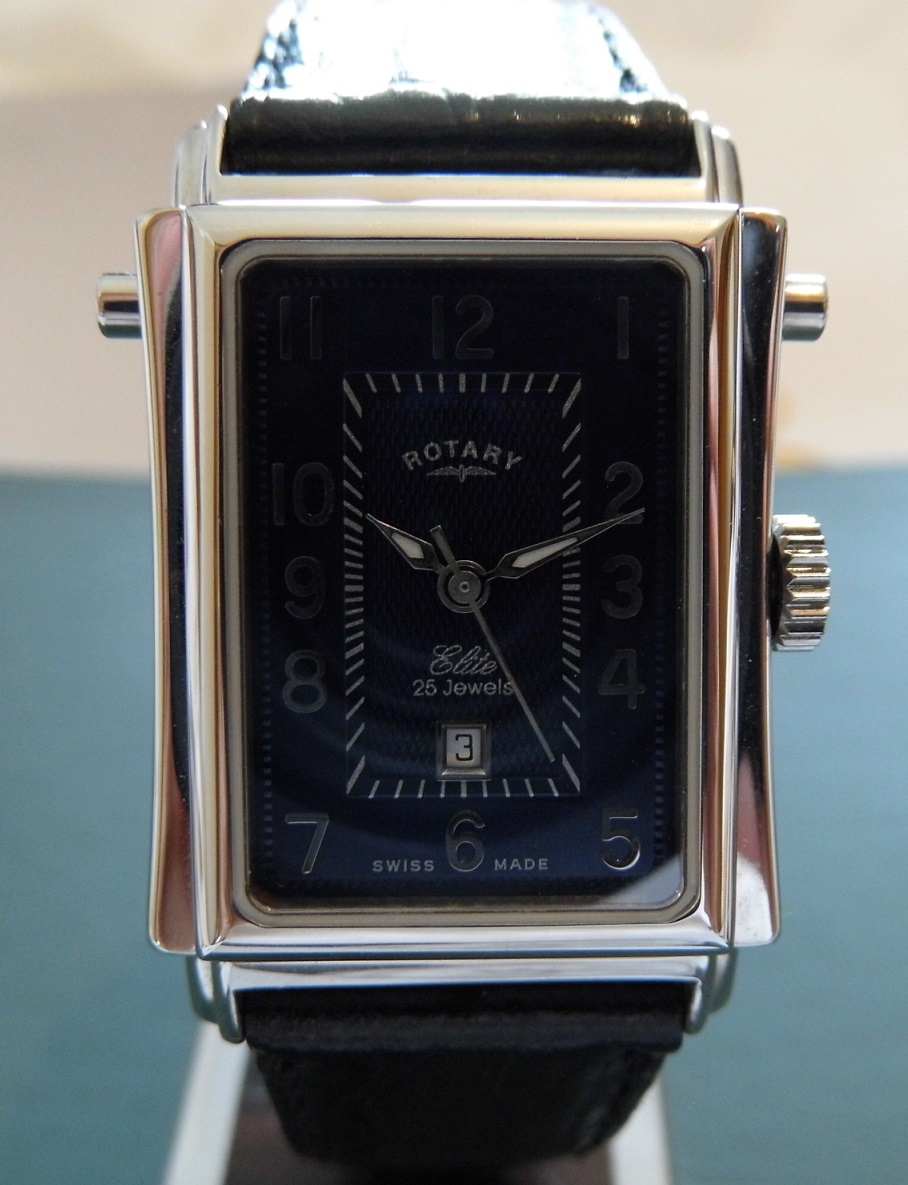 Rotary Elite Hinged Automatic, Blue Dial, Leather Strap