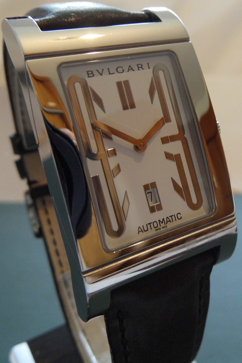 Bvlgari Rettangolo Automatic, White Dial, Leather Strap