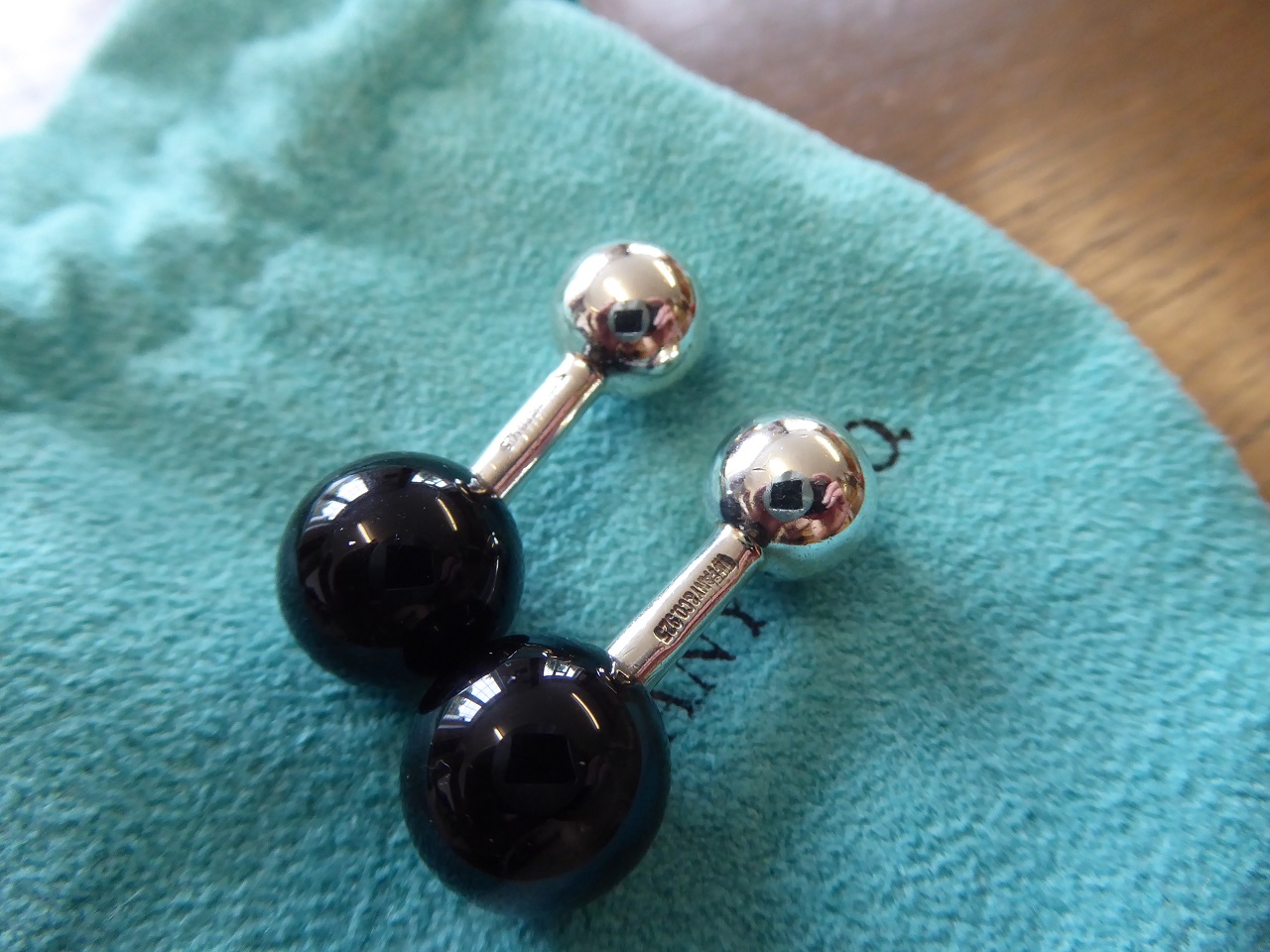 Tiffany & Co Sterling Silver & Onyx Barbell Cufflinks
