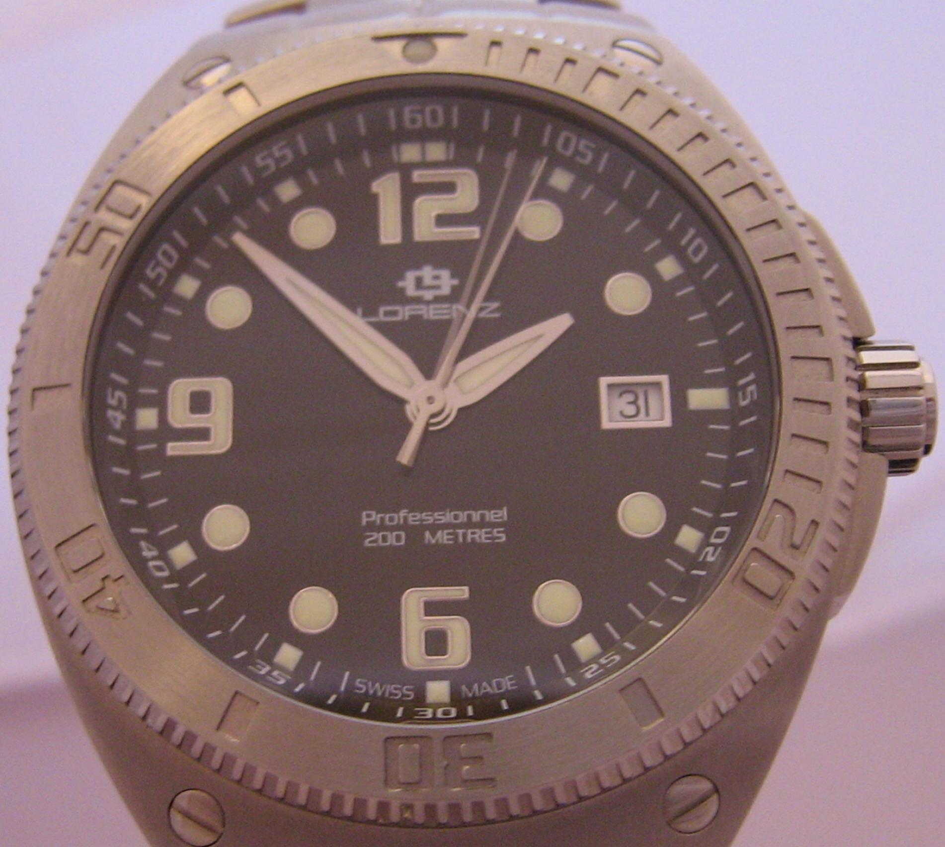 Lorenz Aquitania Divers Watch, Black Dial With Stainless Steel Bracelet