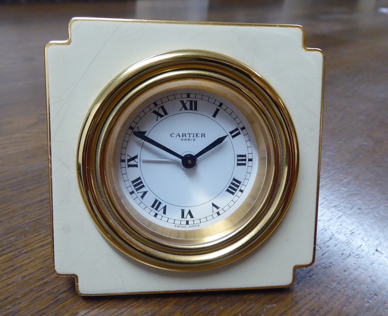 A Cartier Enamel Desk Alarm Clock