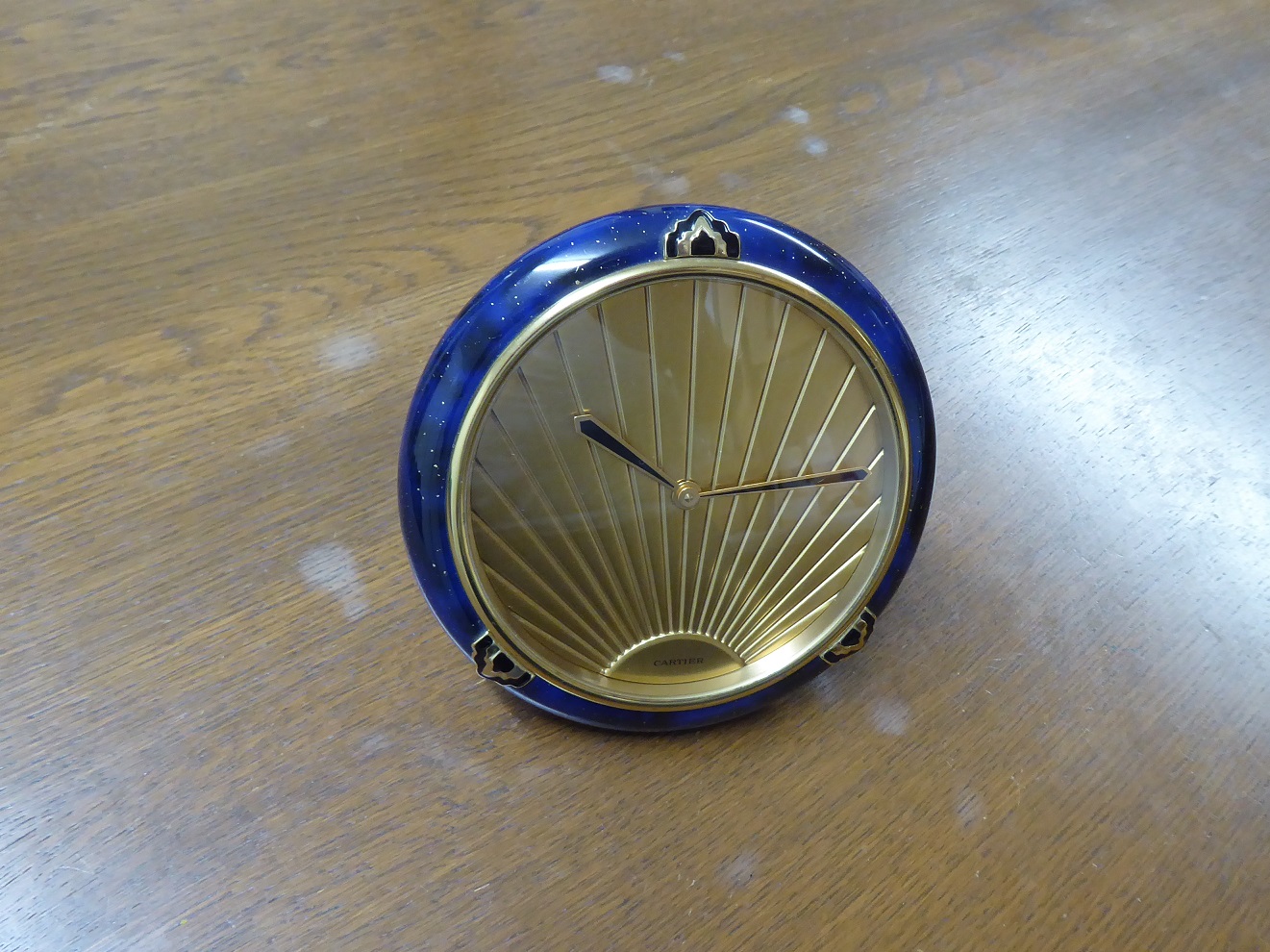 A Cartier Art Deco Style Lapis Desk Clock