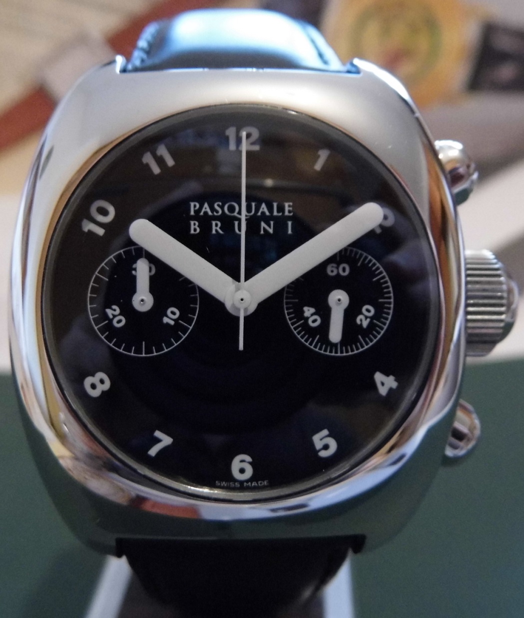 Pasquale Bruni Uomo Automatic Chronograph, Black Dial, Leather Strap