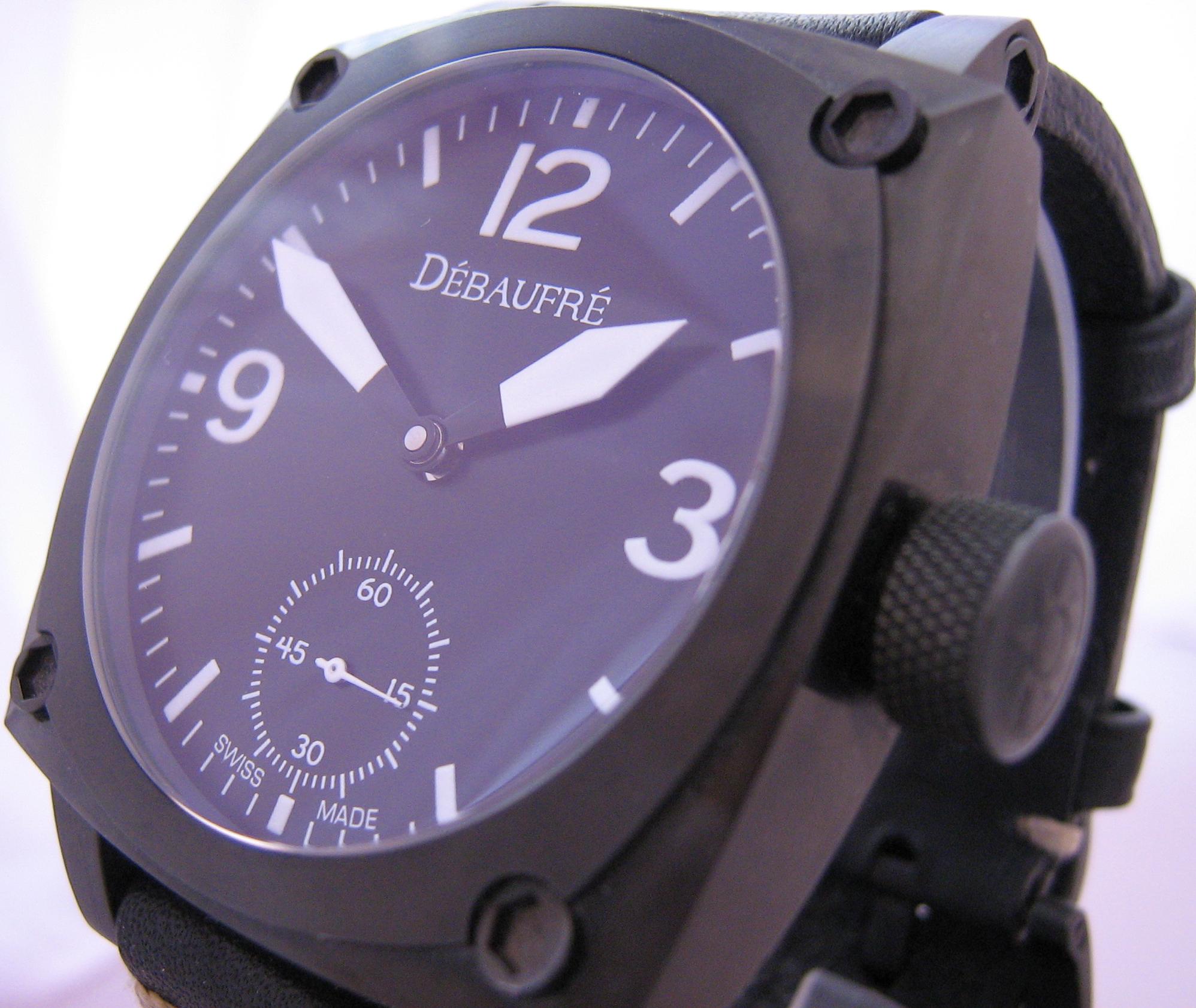 Airforce White Hand Winding Watch, Black Dial With Leather Strap