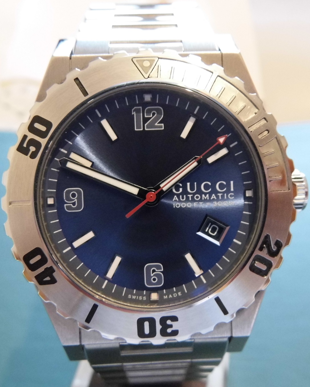 Gucci Pantheon Divers Watch, Blue Dial, Stainless Steel Bracelet