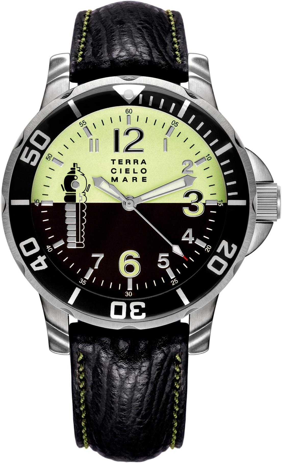 Buto Diver Automatic Watch, Black/Green Dial With Leather Strap