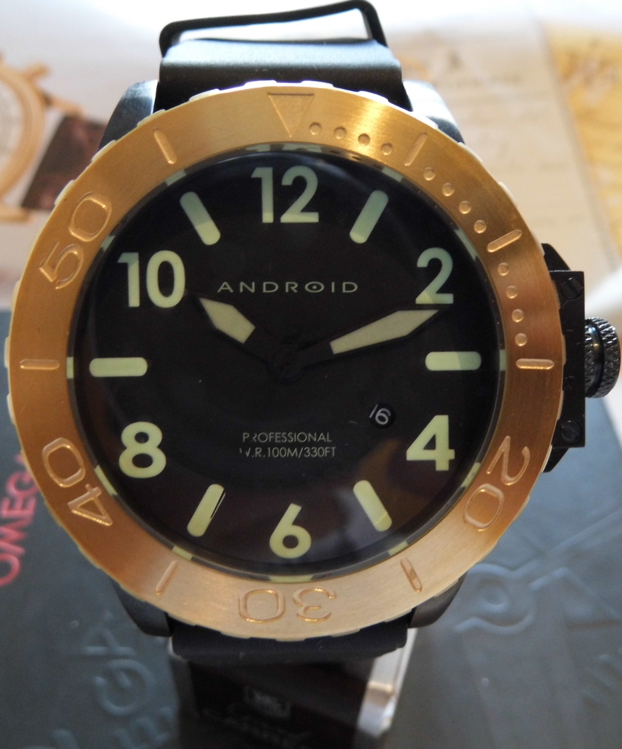 Android Transocean 52 Divers Watch, Black Dial With Rubber Strap