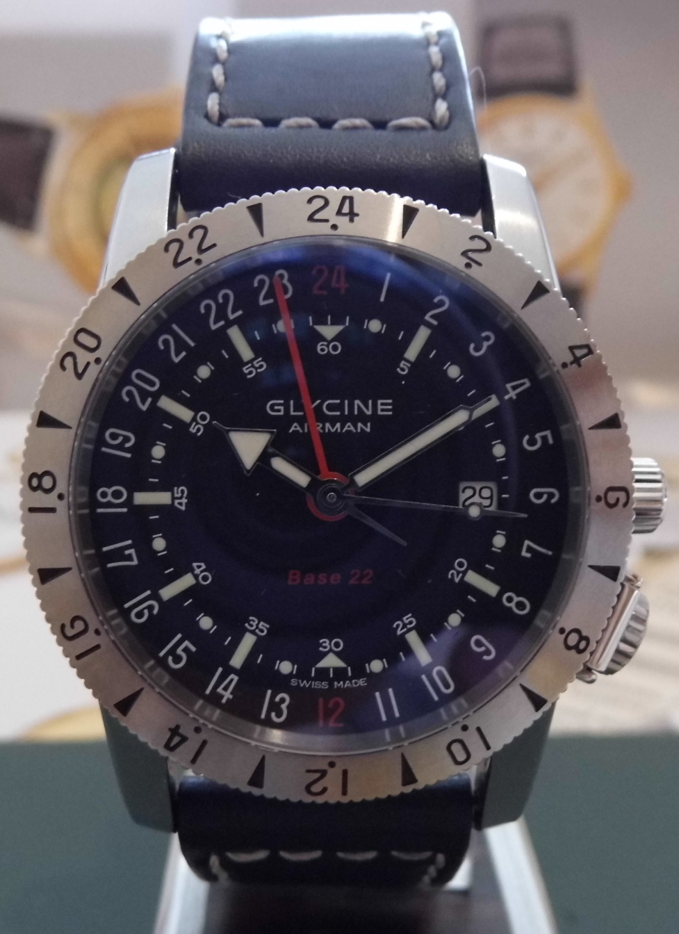 Glycine Airman Base 22 GMT, Black Dial, Bracelet & Straps