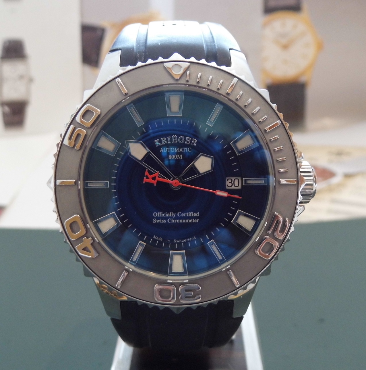 Krieger Sea Stallion Chronometer, Black Dial, Rubber Strap