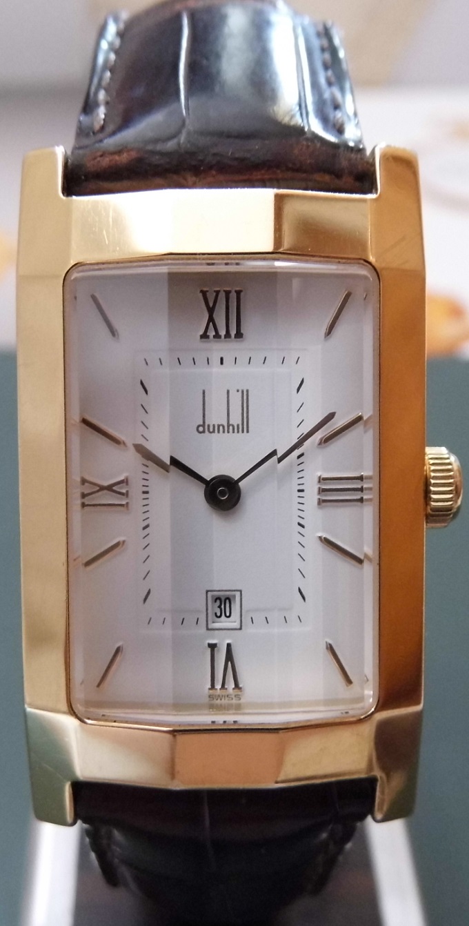 Dunhill Facet Gold IP Quartz, White Dial, Brown Leather Strap