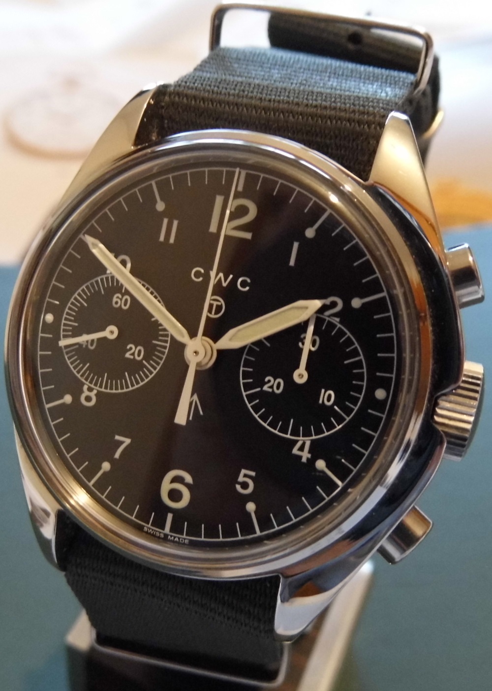 CWC 1970s Remake Mechanical Chronograph, Black Dial