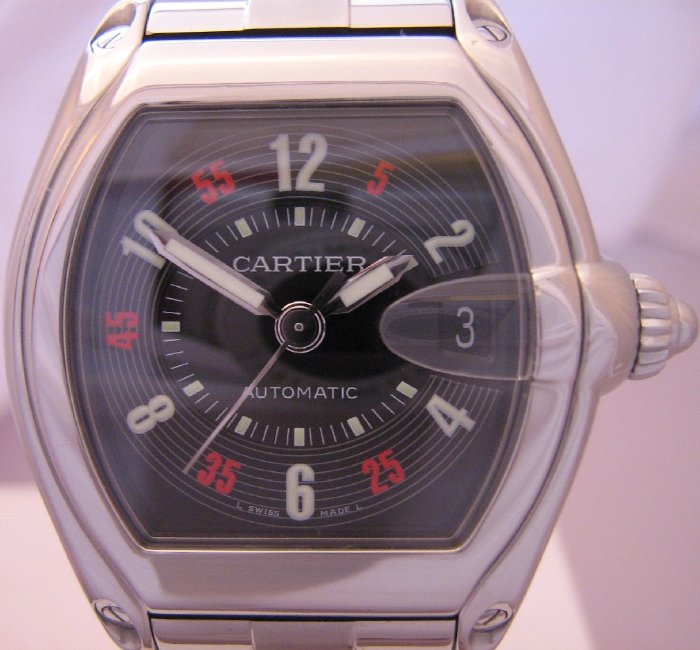 Cartier Roadster Automatic, Black Las Vegas Dial, Stainless Steel Bracelet