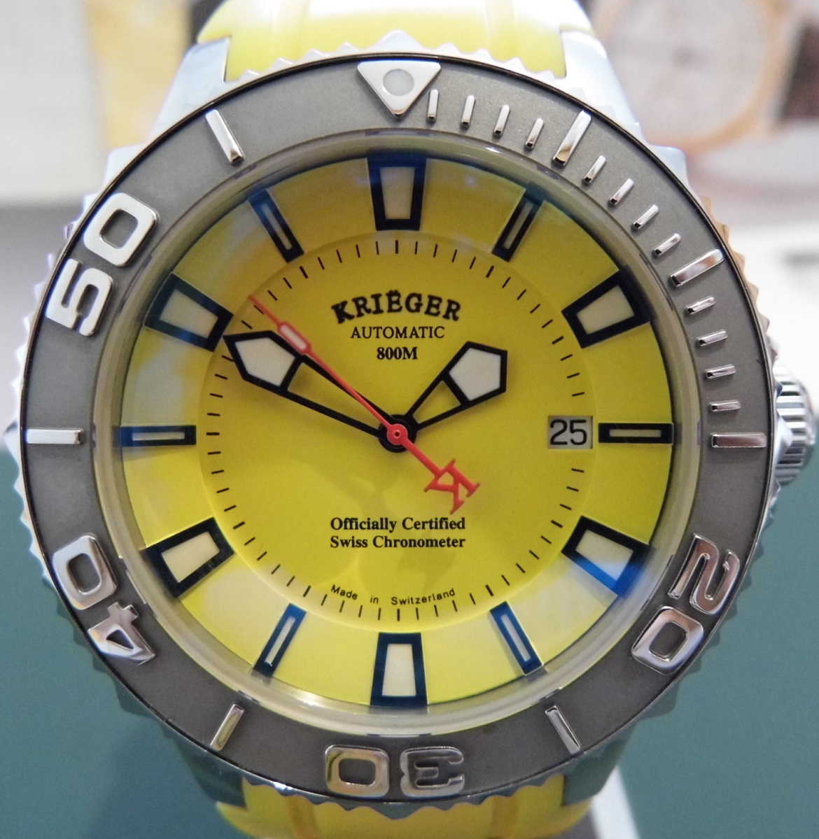 Krieger Sea Stallion Chronometer, Yellow Dial, Rubber Strap