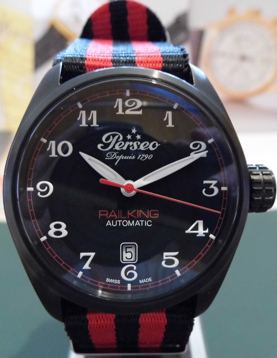 Perseo Rail King Automatic, Black Dial, Black Leather & Nato Strap