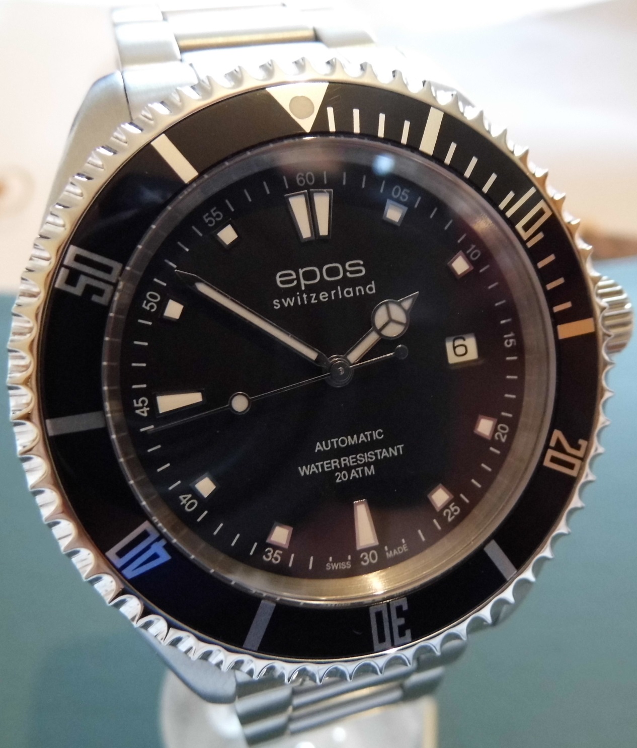 Epos Sportive 200m Diver, Black Dial, Steel Bracelet