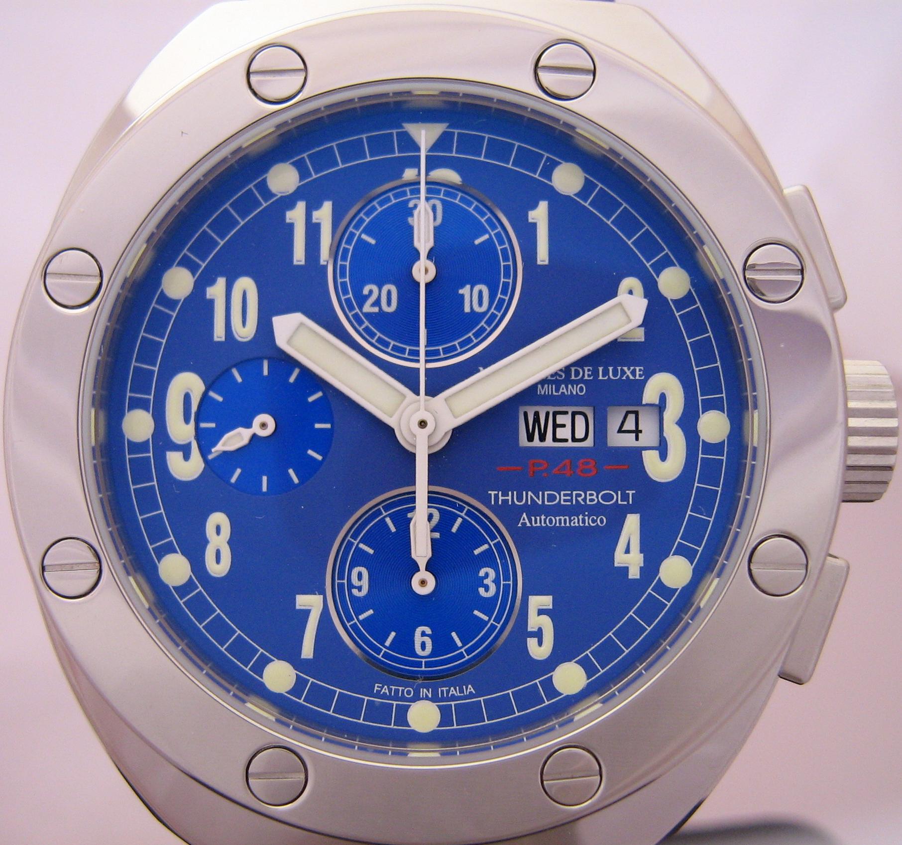 Thunderbolt Automatic Chronograph, Blue Dial With Brown Leather Strap