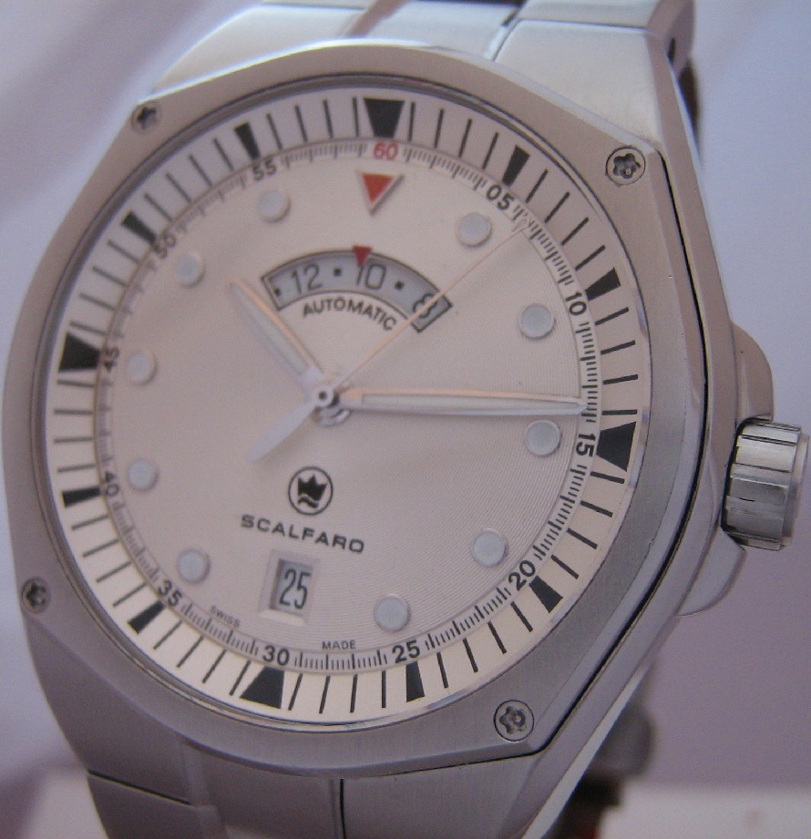 Scalfaro Cap Ferrat Second Time Zone, Silver Dial, Leather Strap