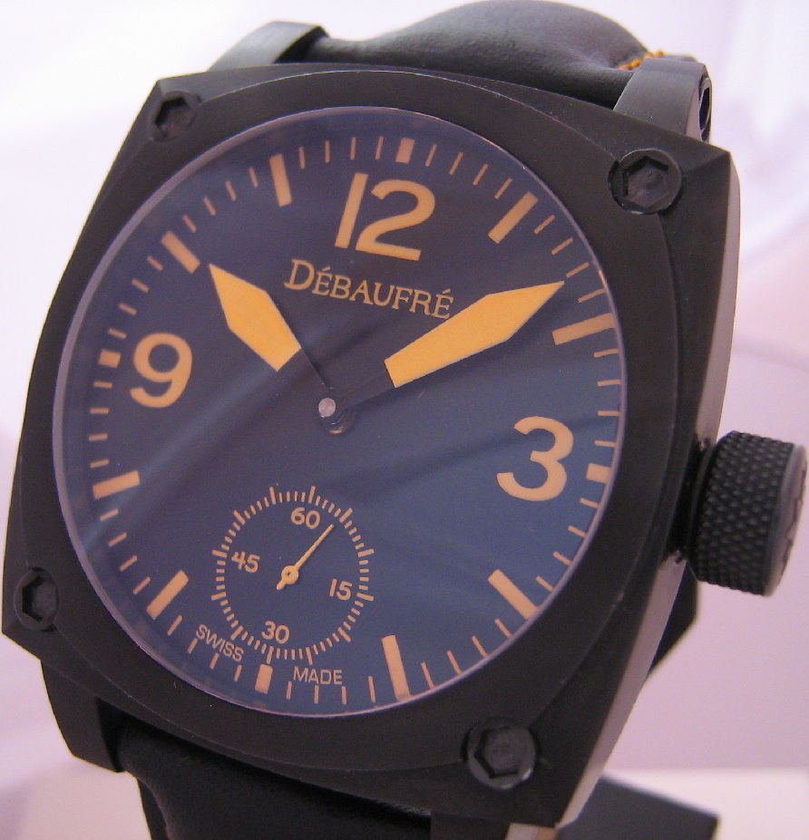 Debaufre Airforce Orange Watch, Black Dial With Leather Strap