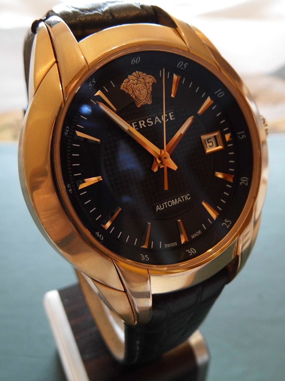 Versace Character Automatic, Black Dial, Black Leather Strap