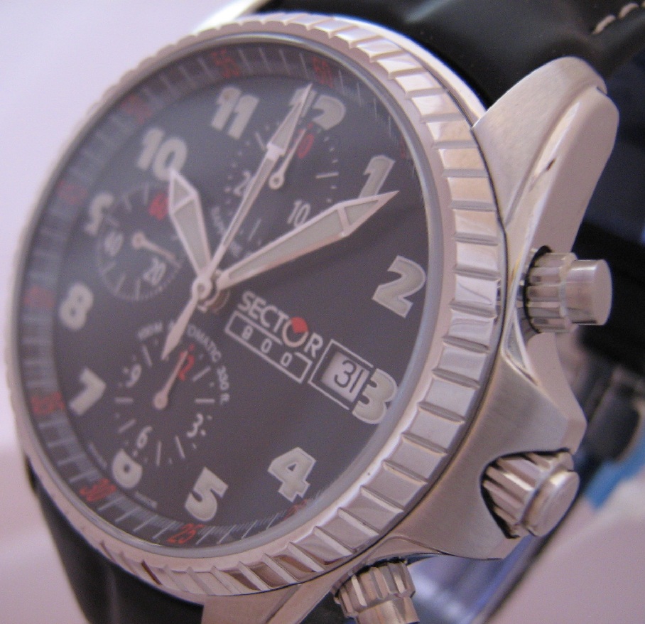 Sector 800 Automatic Chronograph, Black Dial With Black Leather Strap