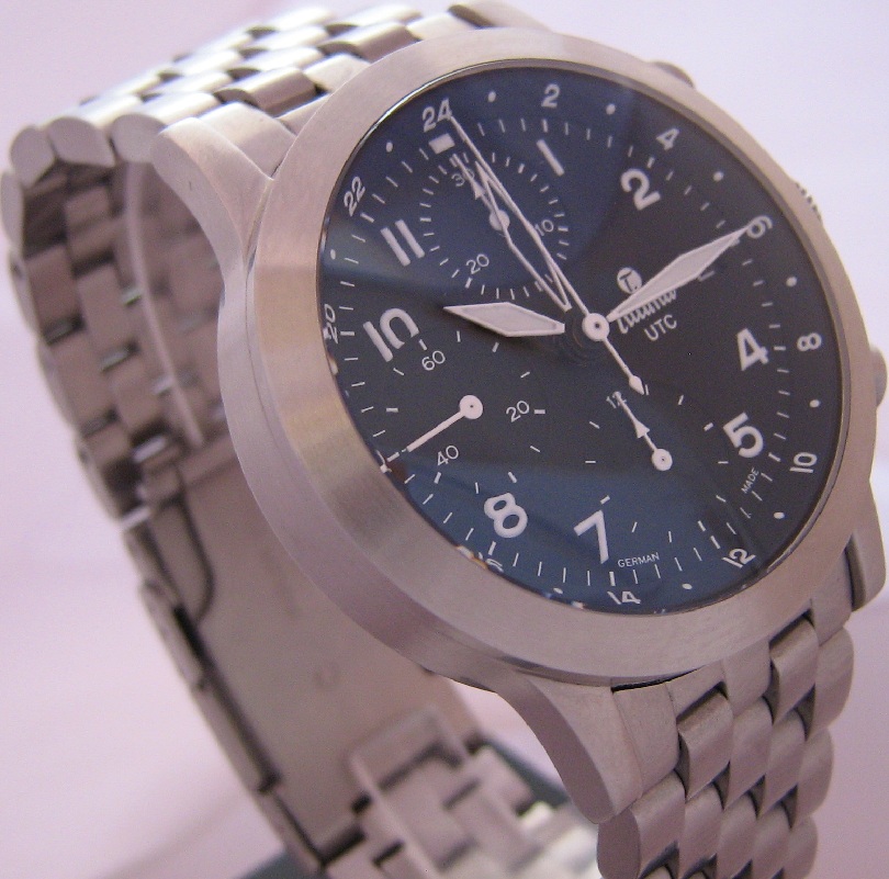 Tutima FX UTC Automatic Chronograph, Black Dial With Steel Bracelet