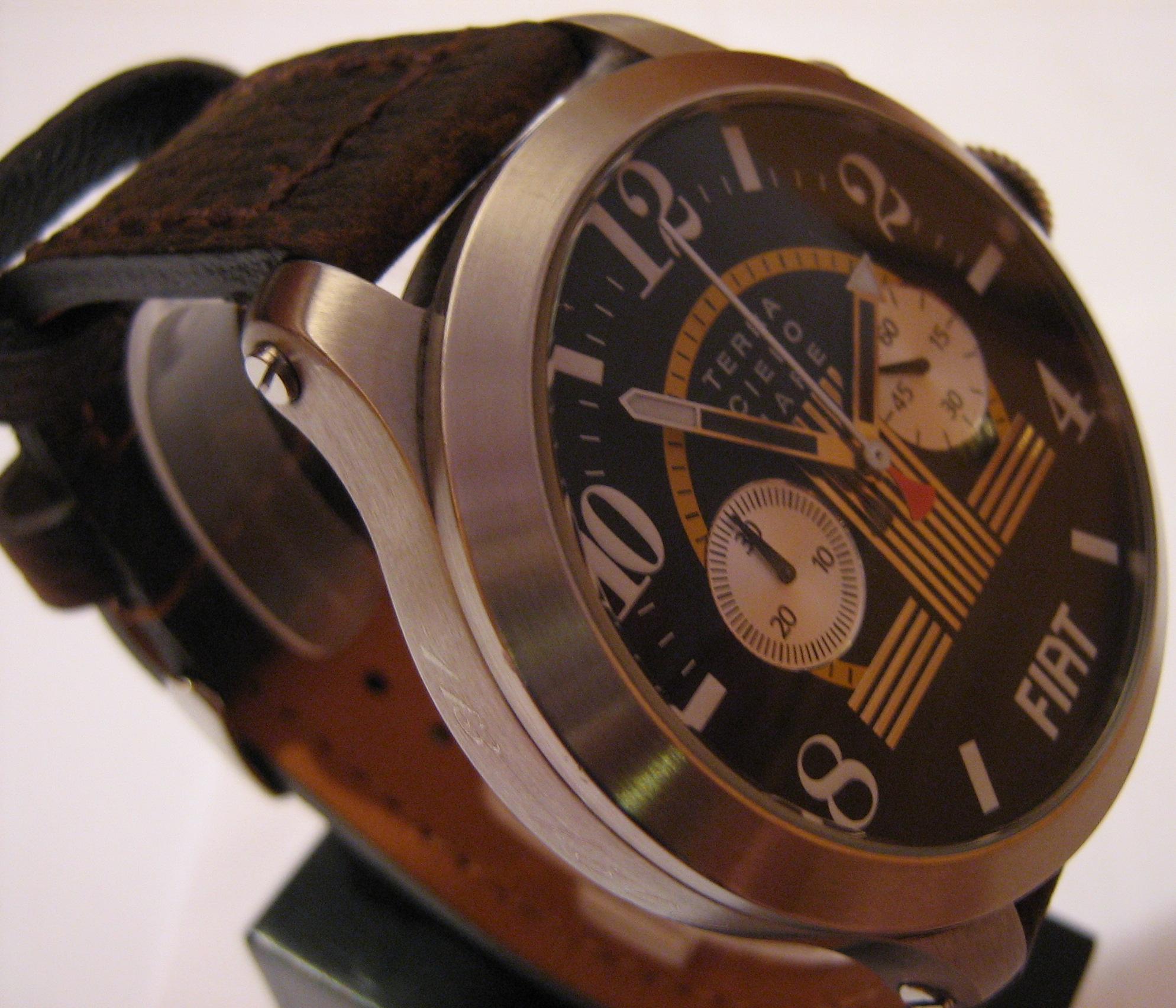 Fiat 1100S Automatic Chronograph, Black Dial With Leather Strap