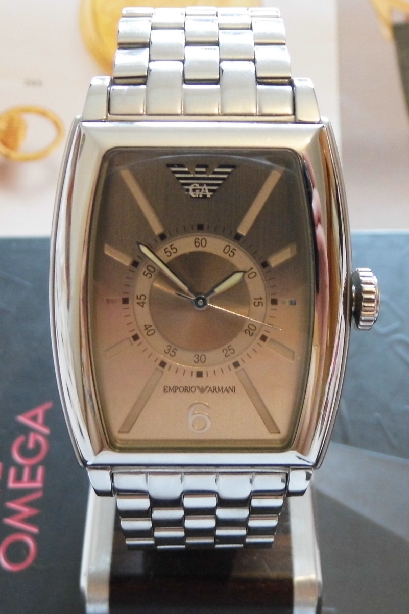 Emporio Armani Tonneau Watch, Silver Dial, Steel Bracelet