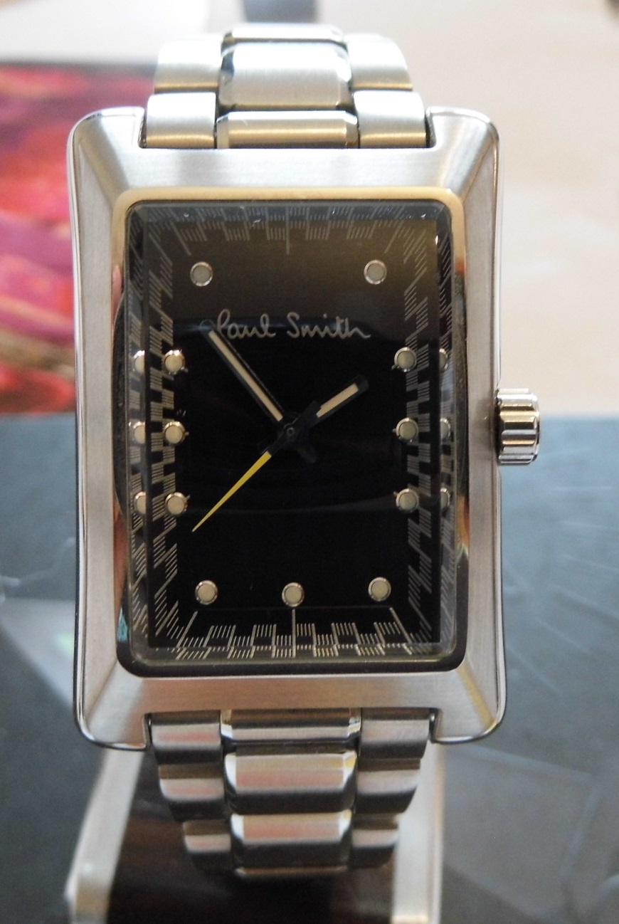 Paul Smith Bullion Rectangular Watch, Black Dial, Steel Bracelet