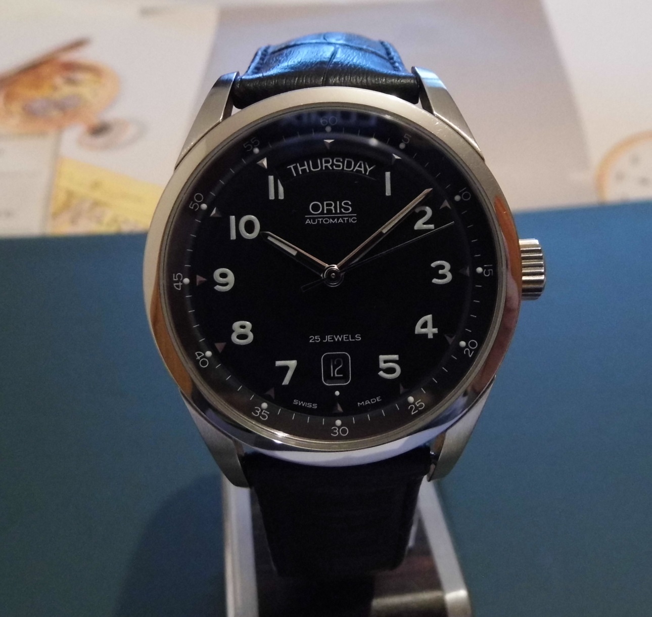 Oris Classic XXL Calendar, Black Dial, Black Leather Strap